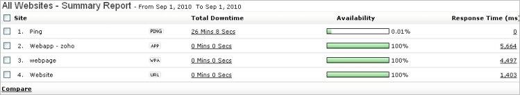 All Websites Availability Report