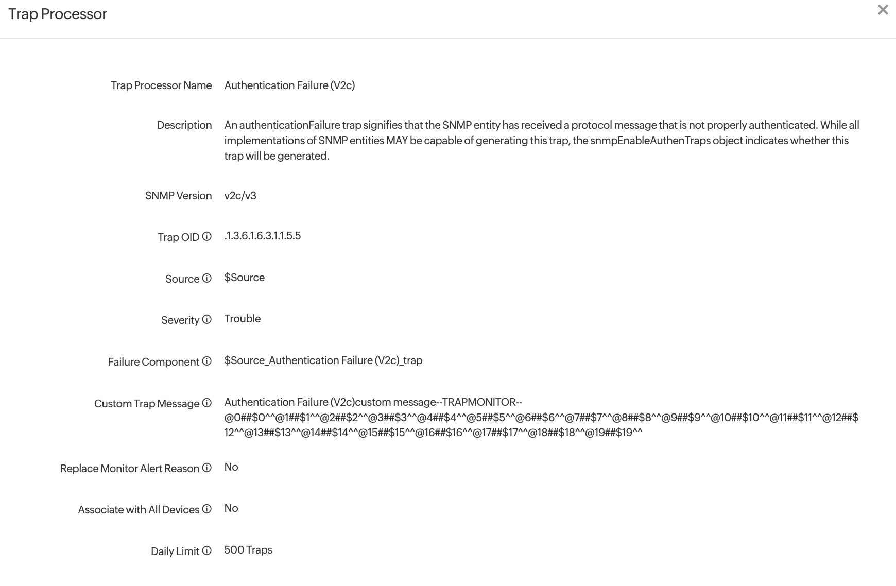 After clicking a trap processor