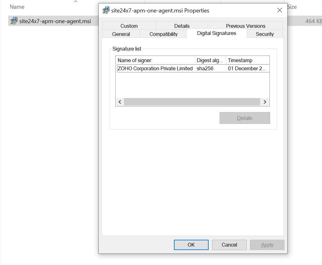 APM Insight One Agent Checksum Verification Online Help Site24x7