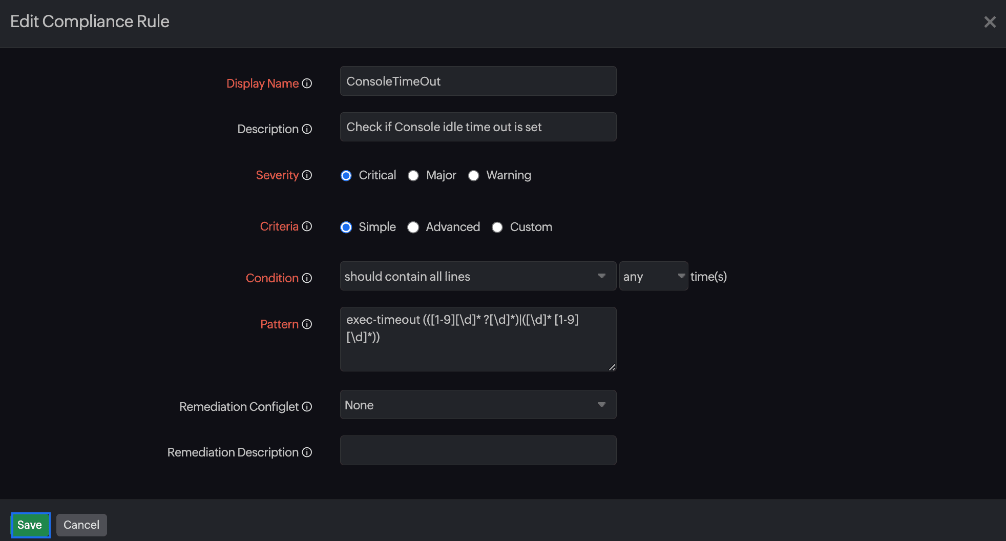 Edit compliance rule