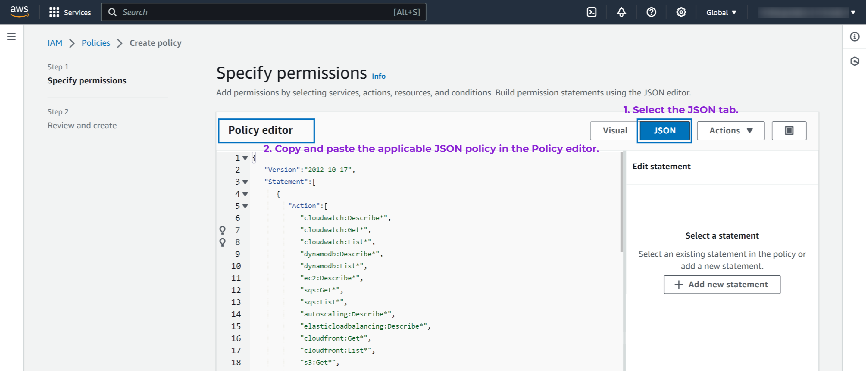 JSON policy new