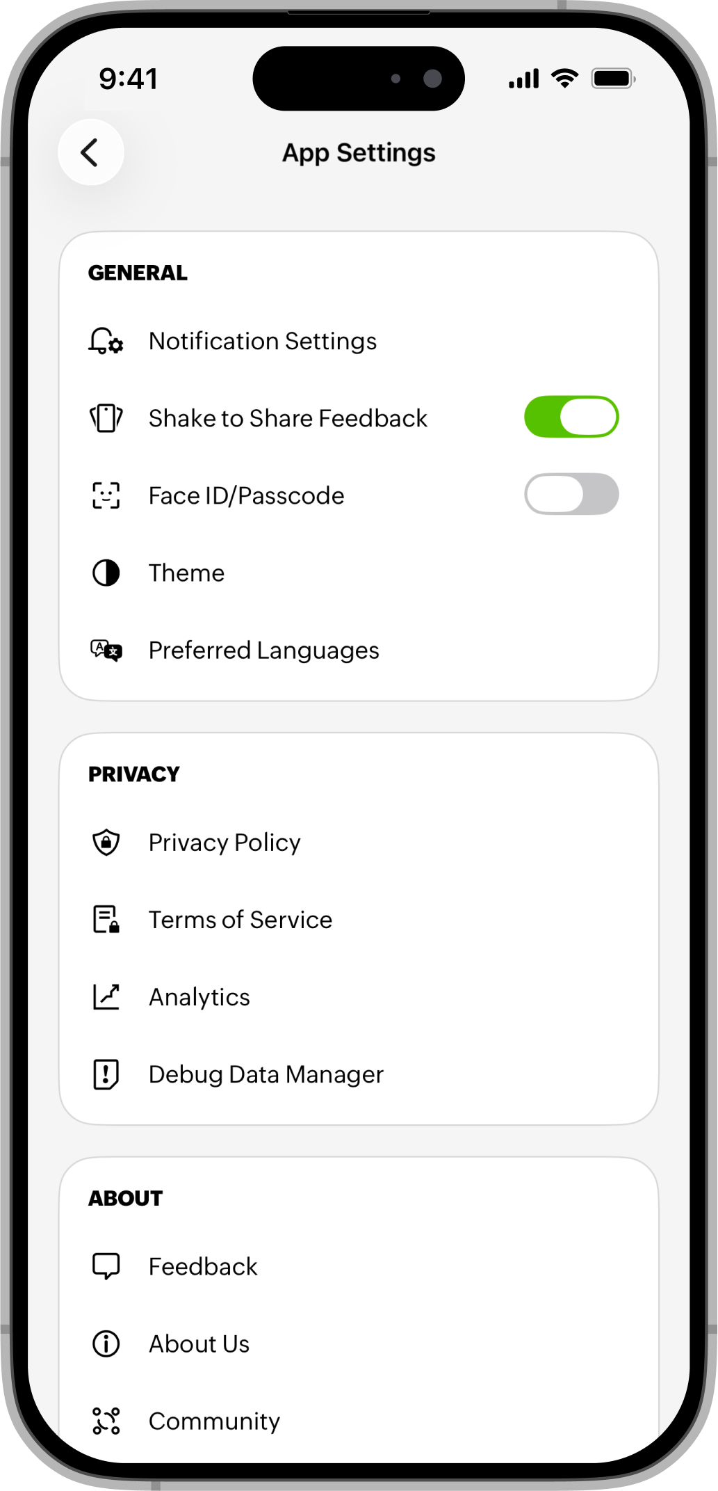 iOS App Settings iOS App Settings