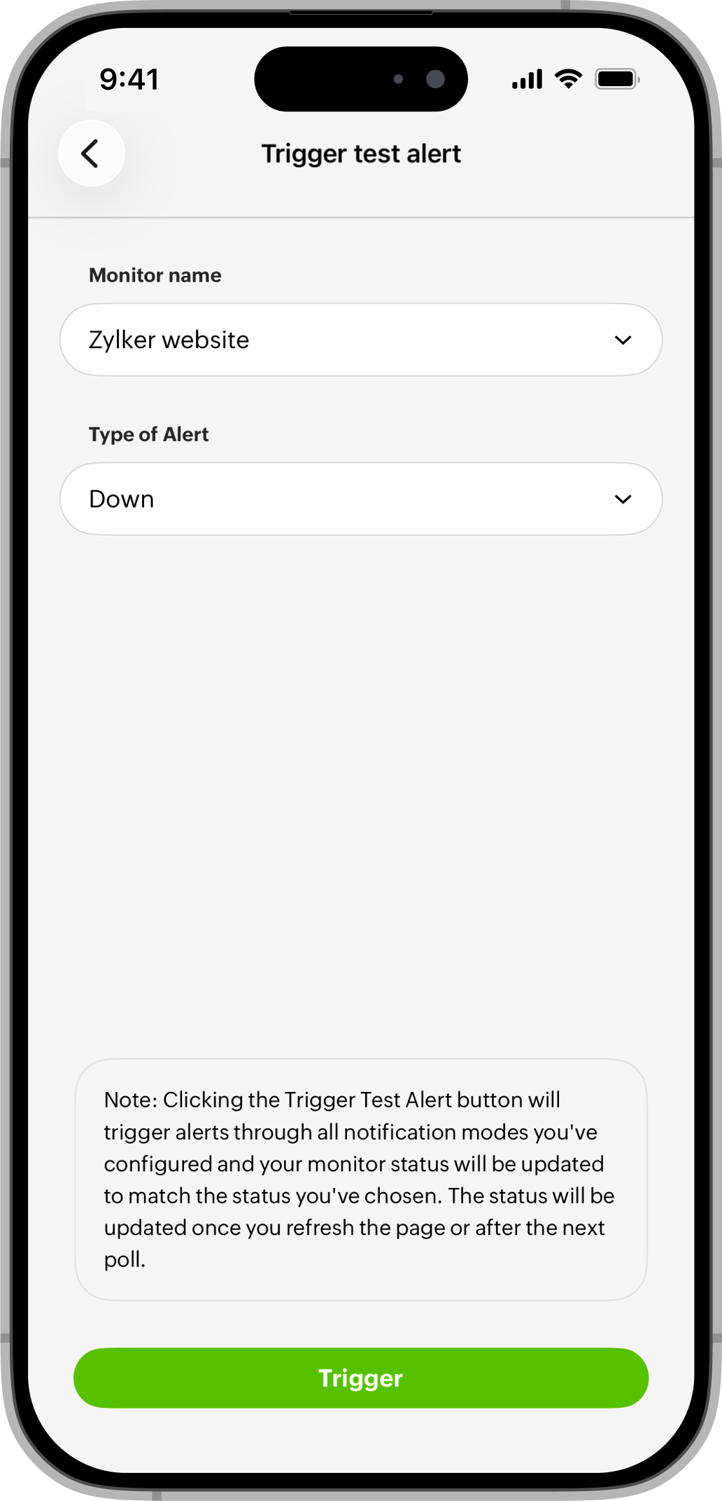 Trigger test alert Trigger test alert