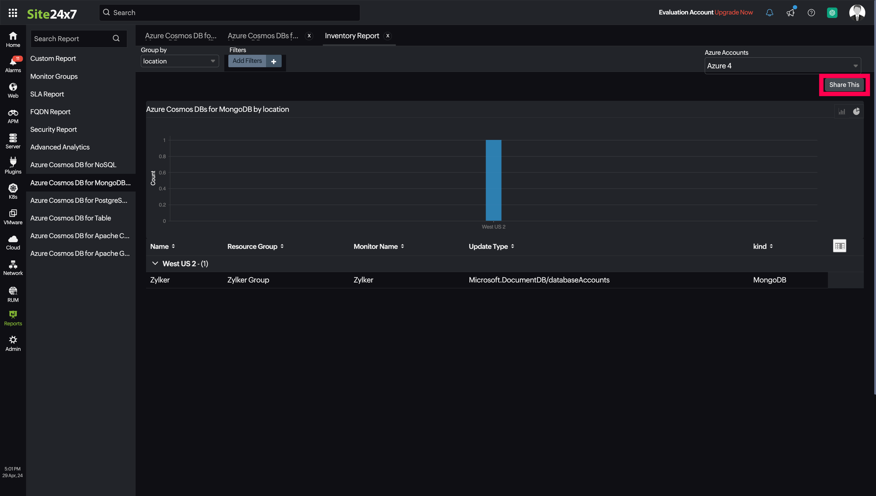 CosmosDB for MongoDB Inventory