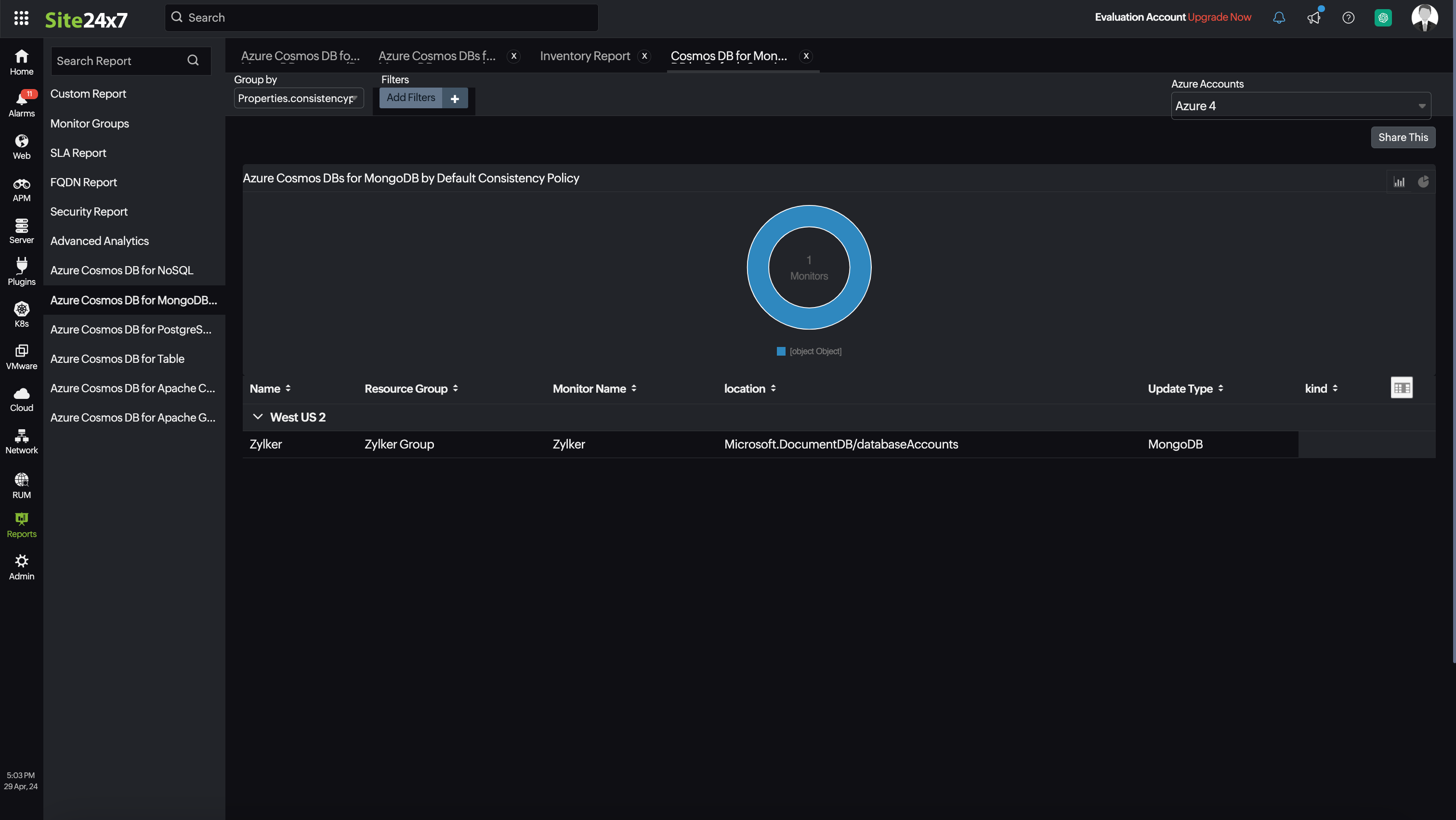 CosmosDB for MongoDB Report