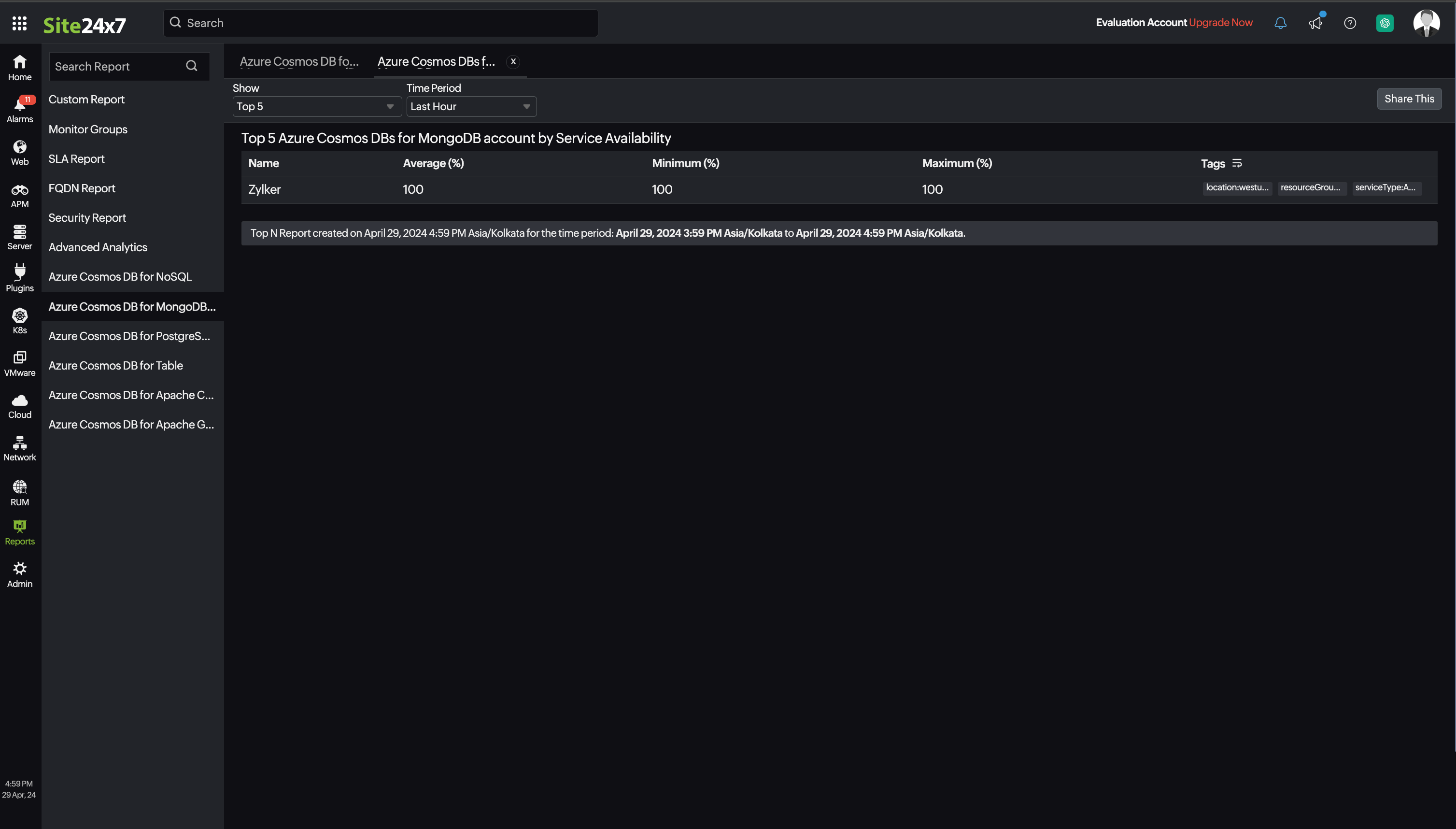 CosmosDB for MongoDB Top N Bottom N Report