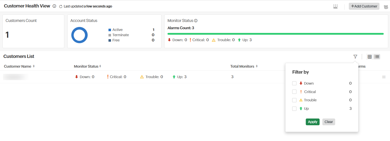 Customer health view filter Customer health view filter