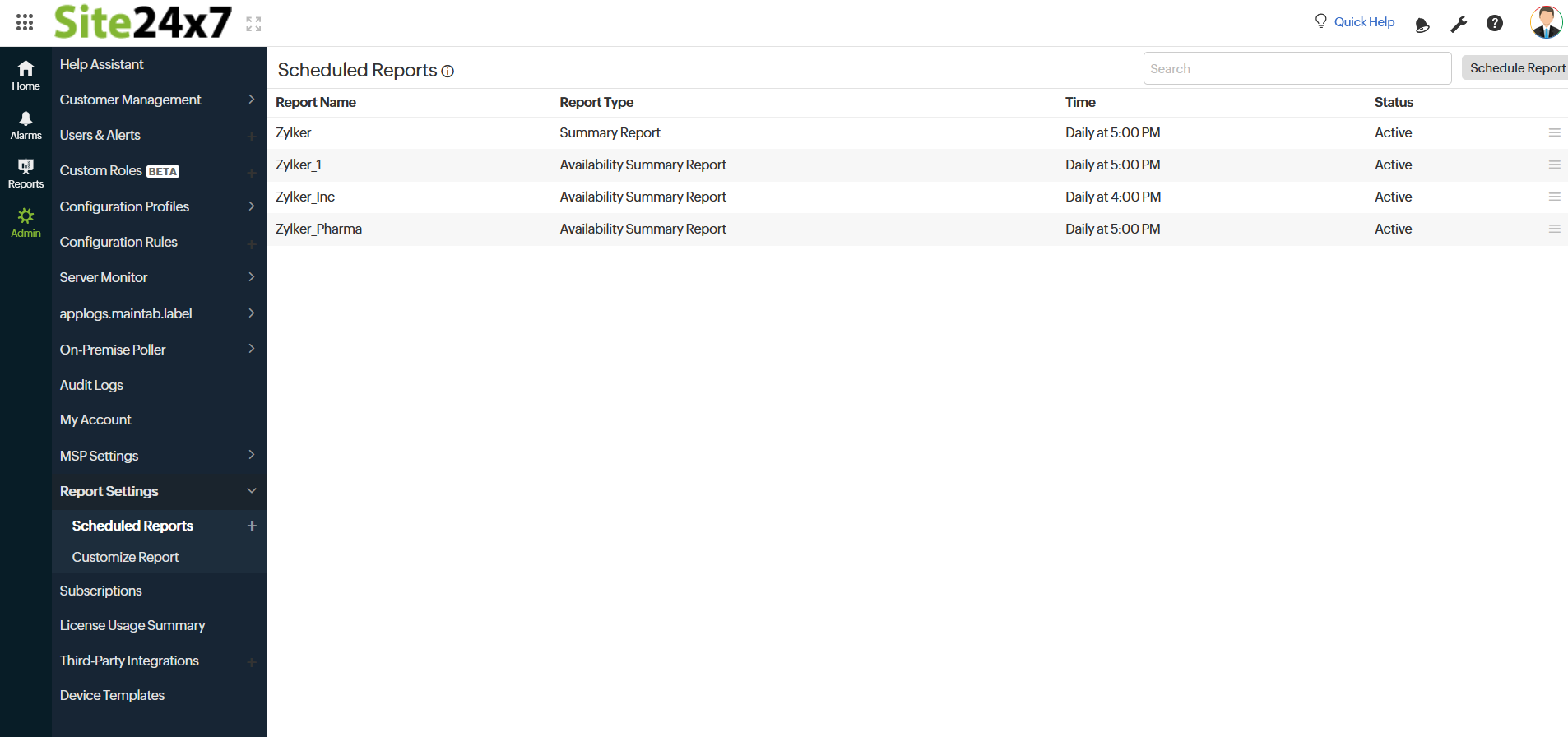 MSP - Scheduled Report Summary