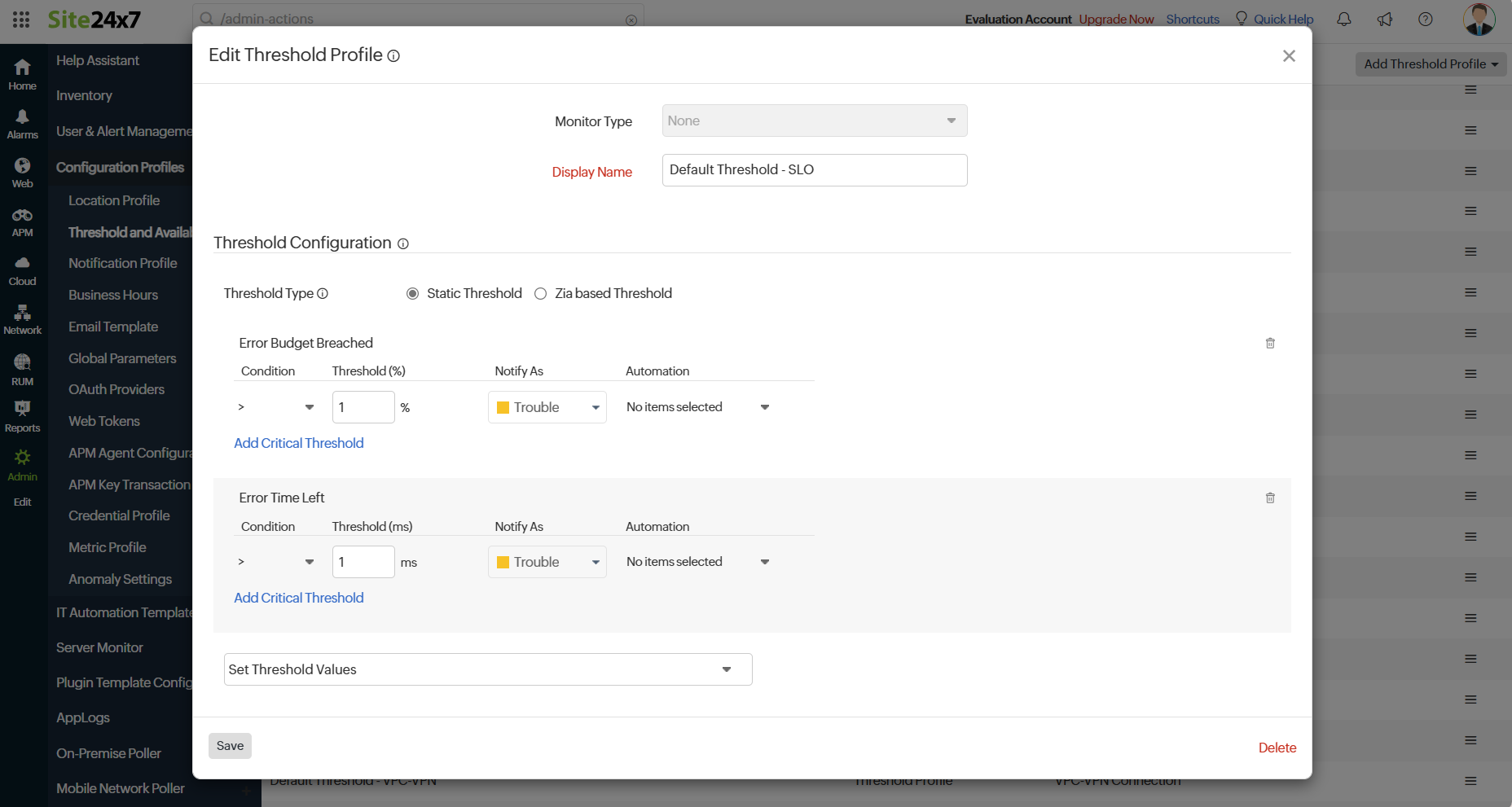 SLO Edit Theshold SLO Edit Theshold