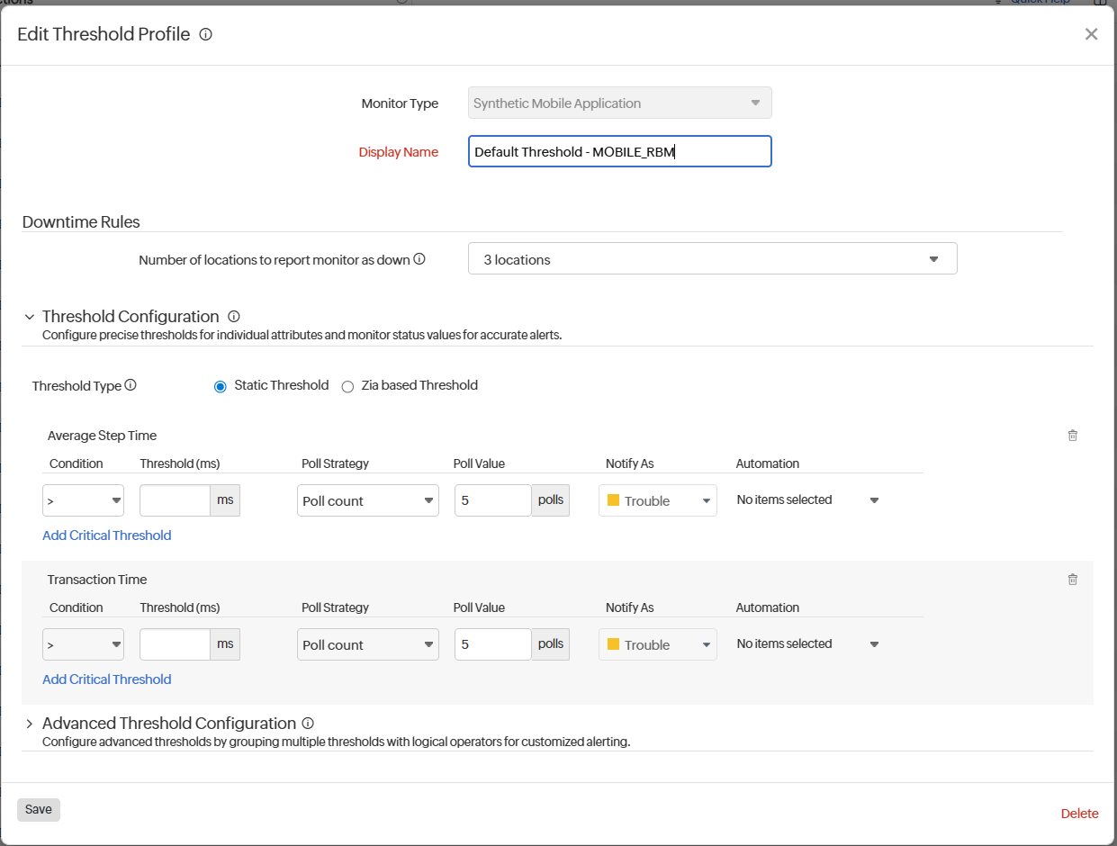 Edit Threshold Profile Edit Threshold Profile