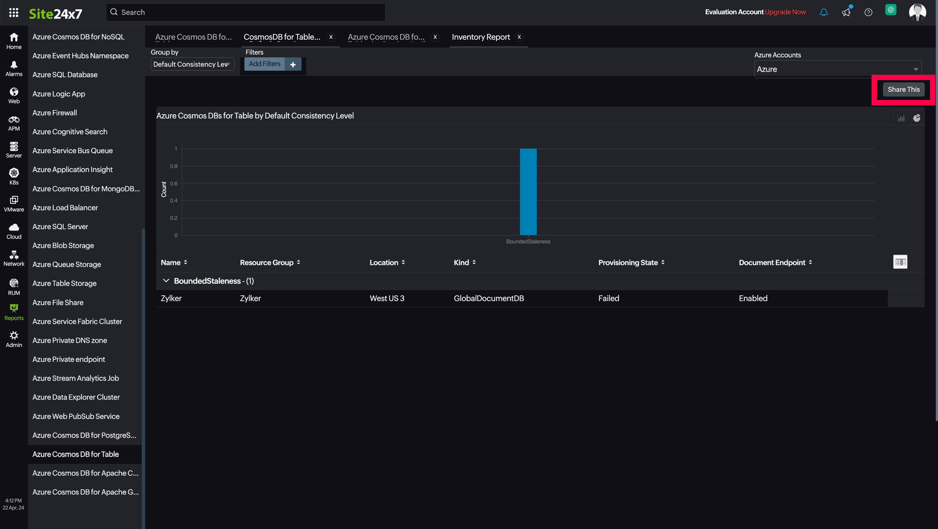 CosmosDB for Table Inventory