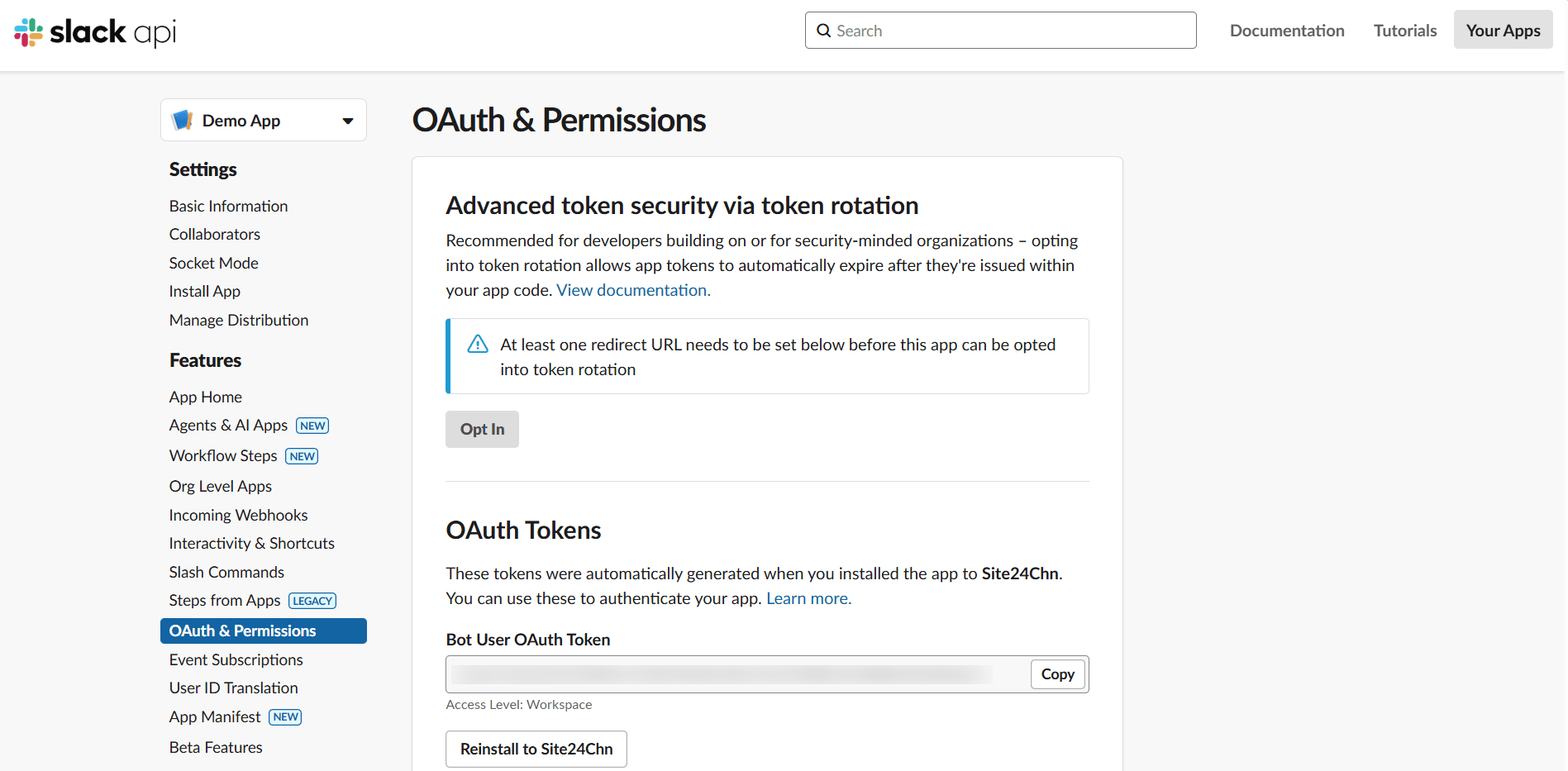Slack OAuth Token Slack OAuth Token