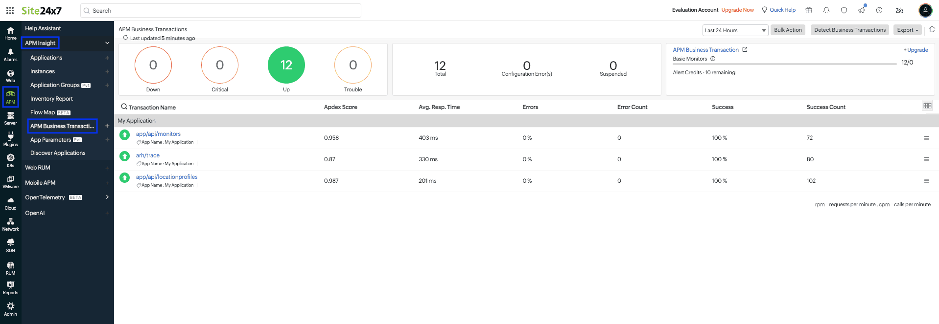 View business transactions